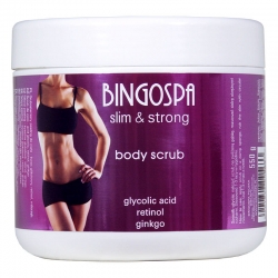 BINGOSPA SLIM&STRONG Gruboziarnisty peeling do ciała - kwas glikolowy, retinol, miłorząb 550g